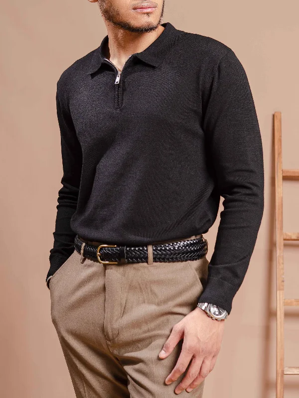 Soft and stretchy long sleeve shirts for a comfortable fit-Milano Knit - Black Quarter-Zip