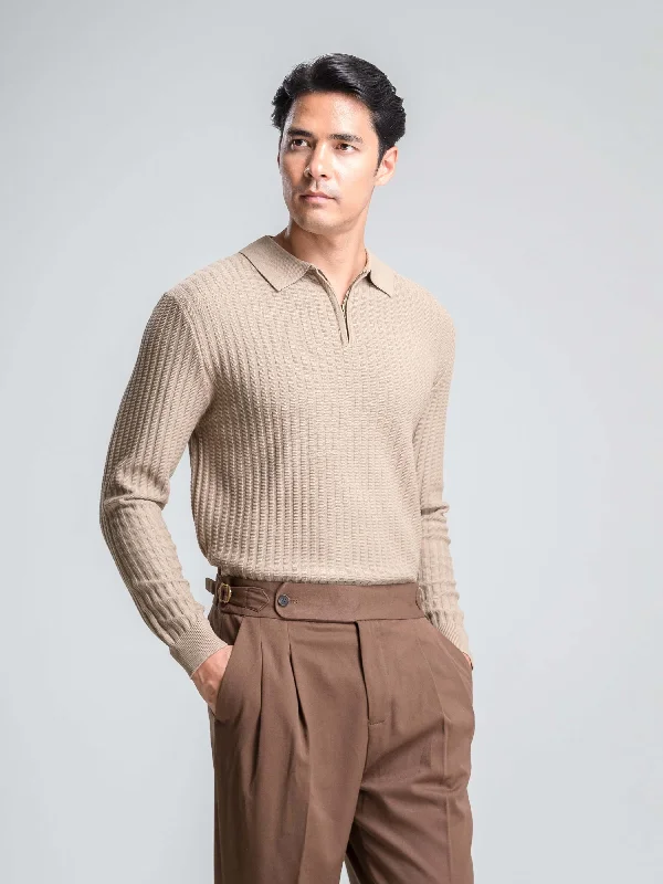 Soft long sleeve shirts with a cozy fleece lining-Raoul Knit - Beige Quarter-Zip