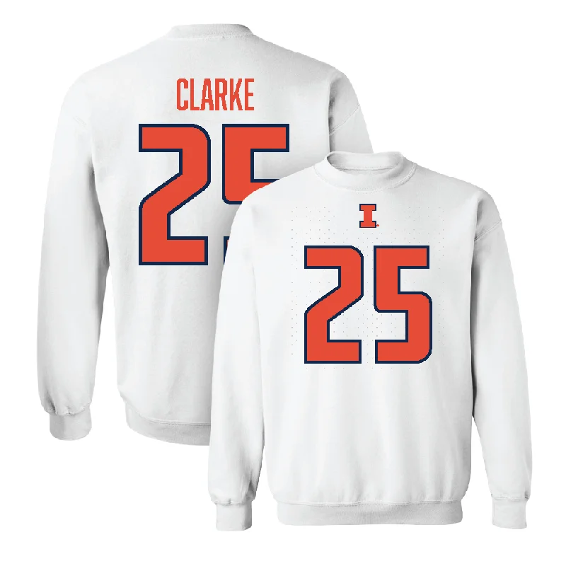 Long sleeve shirts with embroidered accents for added detail-White Illinois Player Crew    - Jaheim Clarke