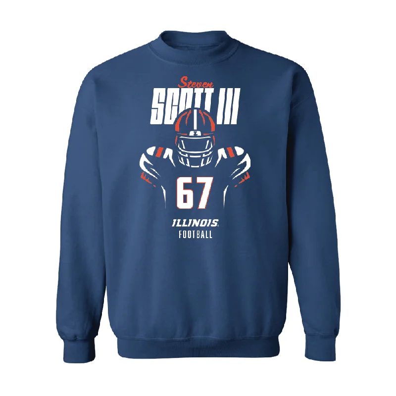 Long sleeve shirts with a crew neck for casual style-Navy Illinois Silhouette Crew    - Steven Scott III