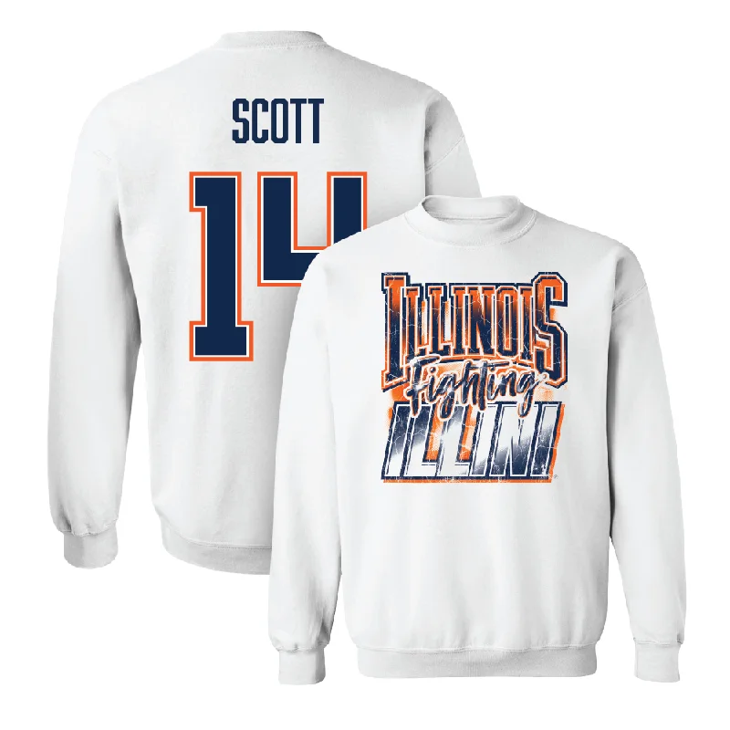 Fashionable long sleeve shirts with oversized fits-White Illinois Graphic Crew    - Xavier Scott