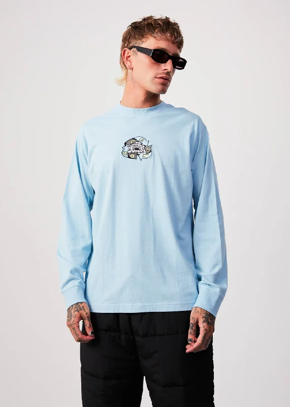 Long sleeve shirts with contrasting collars for stylish flair-AFENDS Mens Warped - Long Sleeve Graphic T-Shirt - Sky Blue