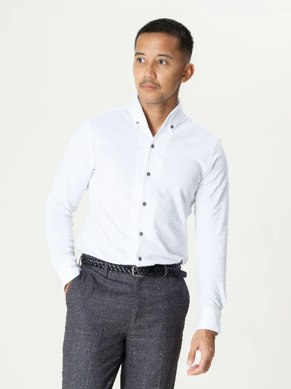 Long sleeve shirts for layering under jackets in winter-Long Sleeve Polo Shirt - White Button Down