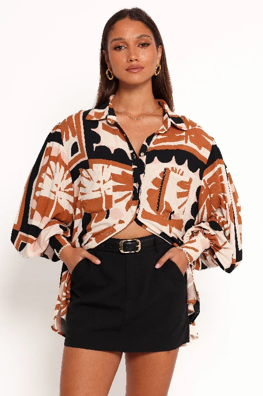 Eco-friendly long sleeve shirts made from organic cotton-Blaze Shirt - Rust Print