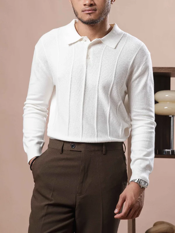 Long sleeve shirts with pocket details for extra functionality-Roma Polo Knit - White