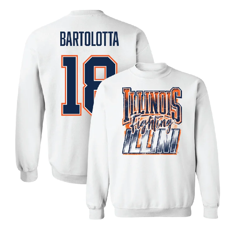 Trendy long sleeve shirts with bold color-blocking designs-White Illinois Graphic Crew    - Michael Bartolotta