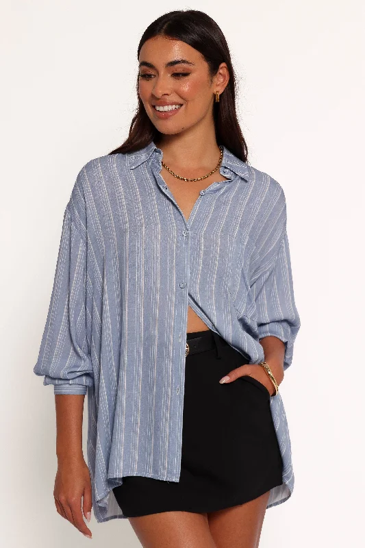 Long sleeve shirts with a relaxed fit for easy wear-Rixo Button Down Top - Blue Stripe