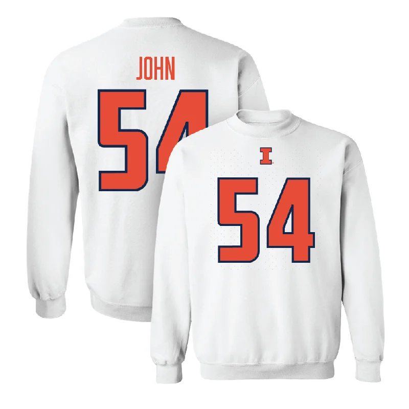 Trendy long sleeve shirts with artistic prints and designs-White Illinois Player Crew   - Demetrius John