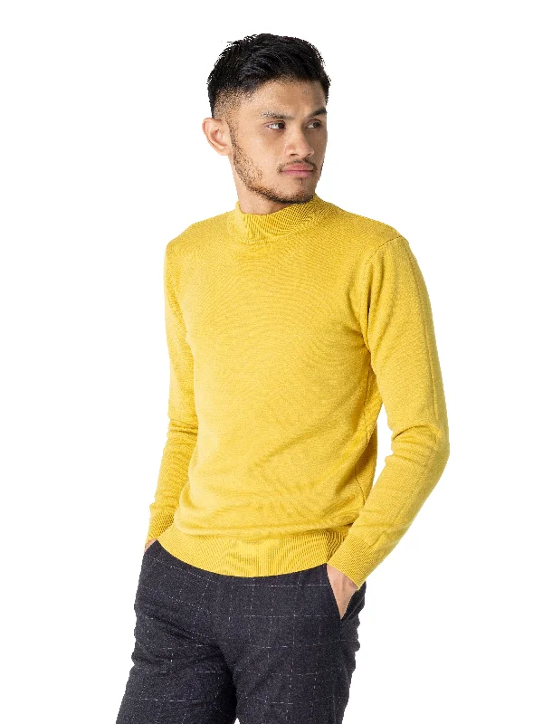 Long sleeve shirts for cool weather and layering-Turtleneck Sweater - Yellow