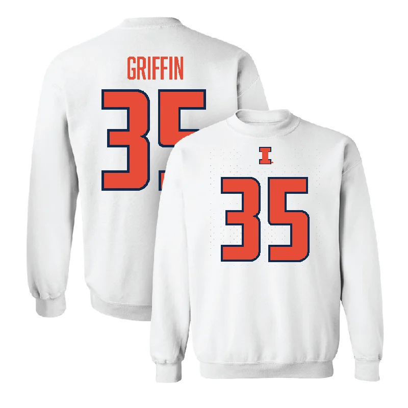 Custom long sleeve shirts with embroidered logos-White Illinois Player Crew     - Grayson Griffin