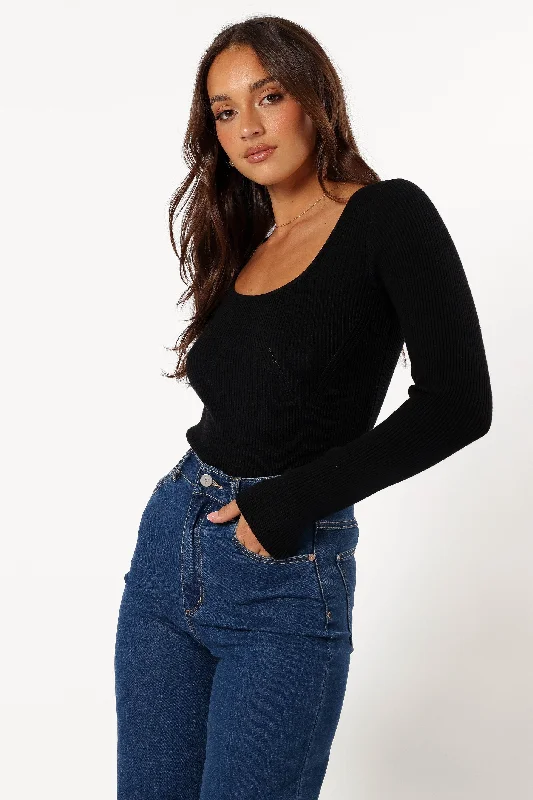 Fashionable long sleeve shirts with oversized fits-Disha Top - Black