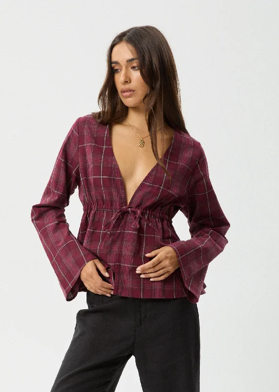 Long sleeve shirts with geometric patterns for trendy looks-AFENDS Womens Eboni - Tie Top - Port