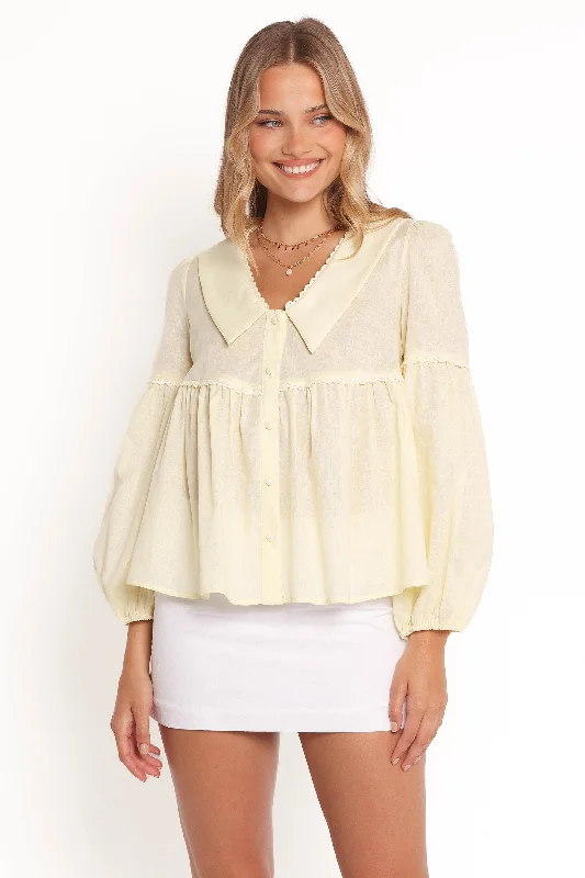 Stylish long sleeve shirts with subtle prints for a sleek look-Thalassa Top - Butter Yellow