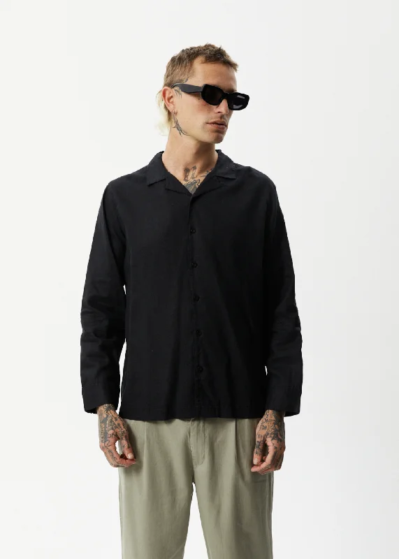 Long sleeve shirts with subtle, minimalist designs for everyday looks-AFENDS Mens Critical - Cuban Long Sleeve Shirt - Black