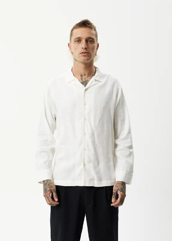 Comfortable long sleeve shirts with moisture-wicking fabric-AFENDS Mens Critical - Cuban Long Sleeve Shirt - White