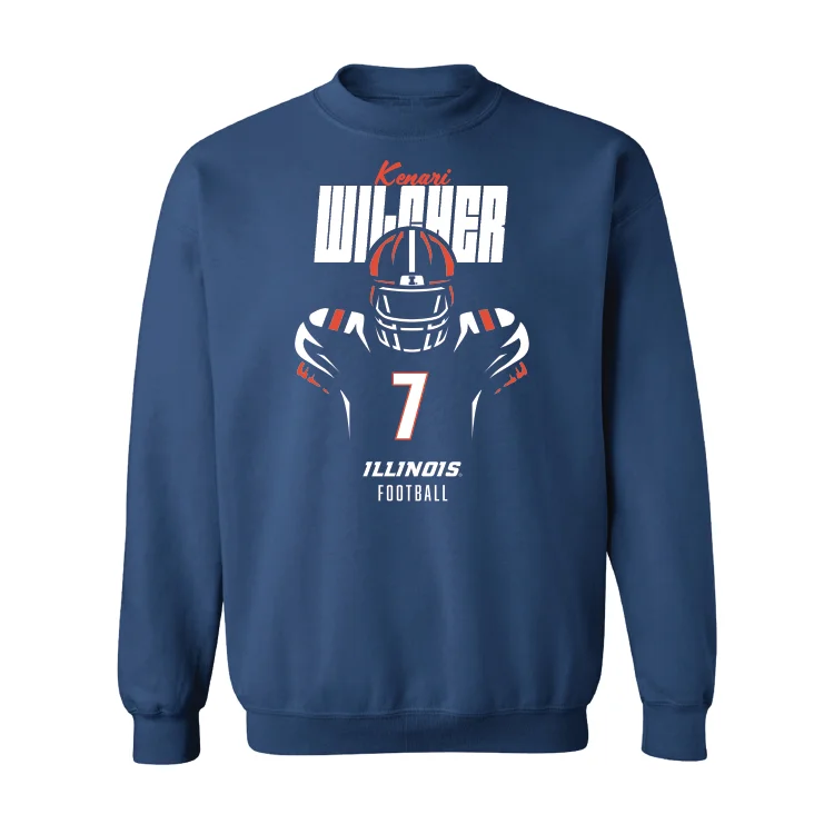 Long sleeve shirts for beach and vacation wear-Navy Illinois Silhouette Crew - Kenari Wilcher #7