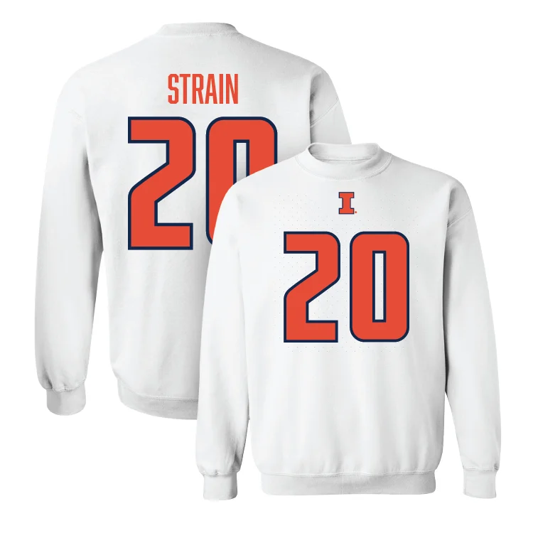 Trendy long sleeve shirts with graphic prints-White Illinois Player Crew - Tyler Strain #20