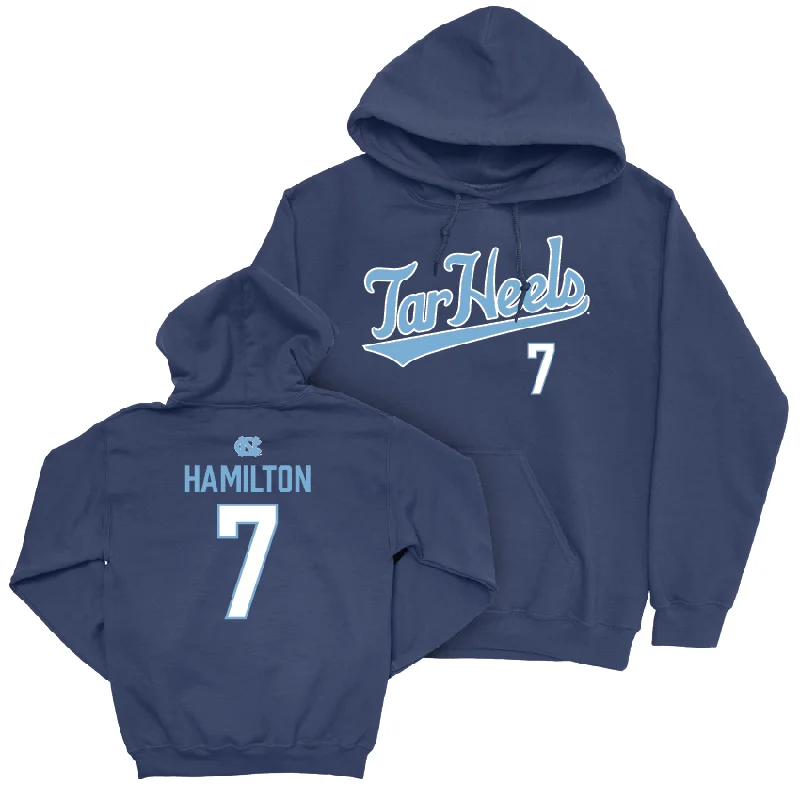 Hoodies with sleek designs for minimalistic fashion-UNC Football Navy Script Hoodie - Christian Hamilton