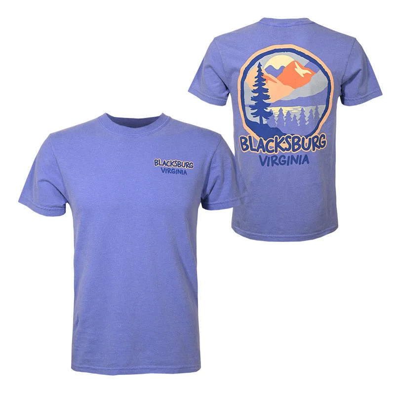 Colorful T-shirts for vibrant summer looks-Blacksburg Marker Mountains Comfort Colors T-Shirt: Flo Blue