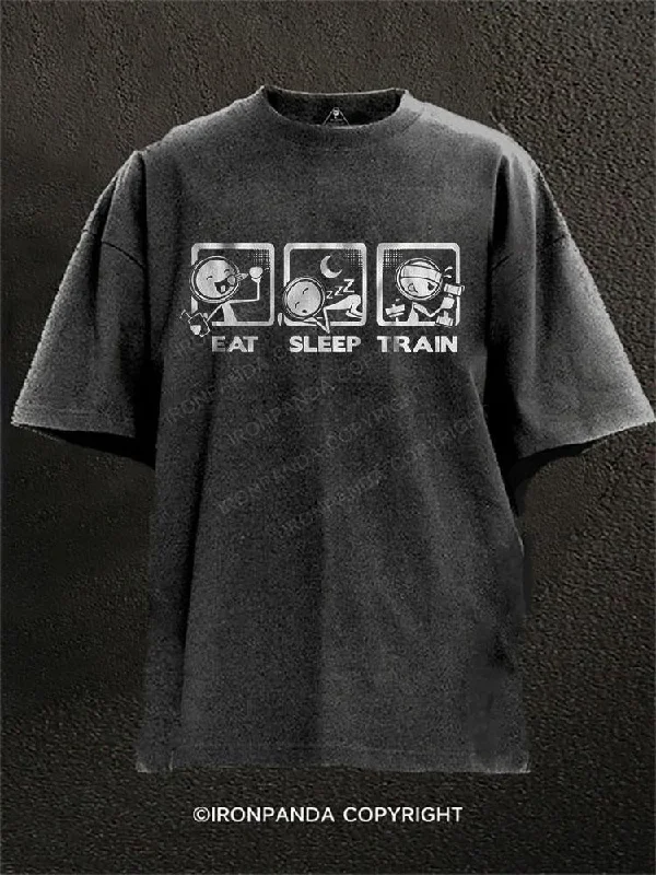 Comfortable T-shirts for travel and tourism wear-EAT SLEEP TRAIN Washed Gym Shirt