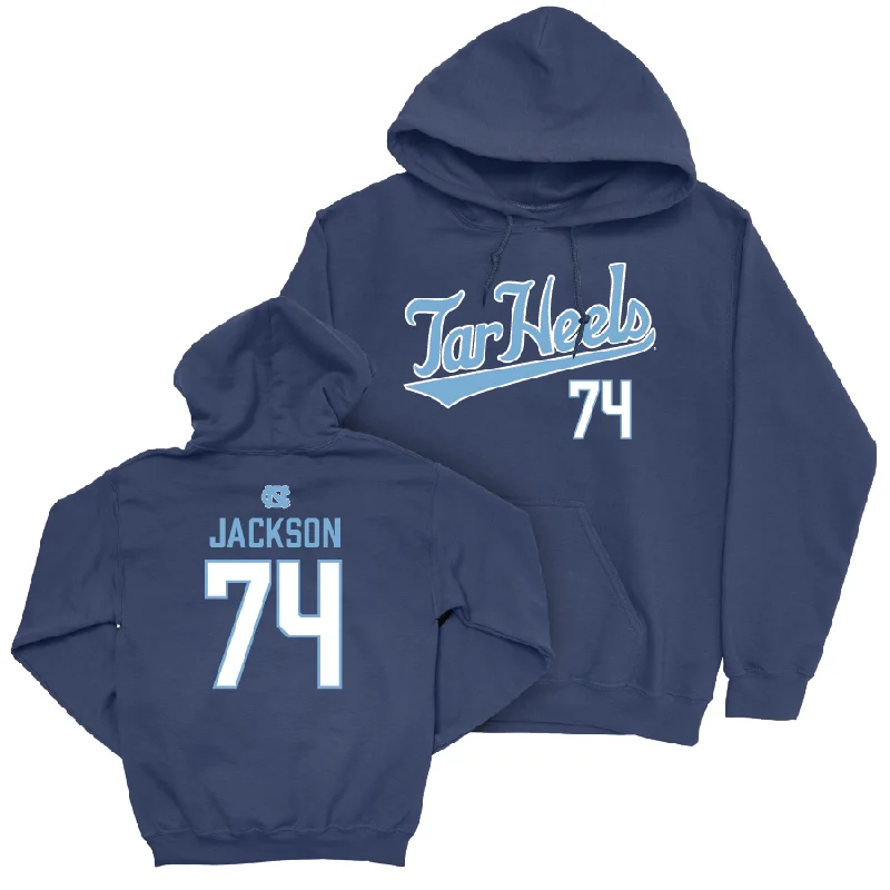 Hoodies with kangaroo pockets for convenience-UNC Football Navy Script Hoodie  - Desmond Jackson