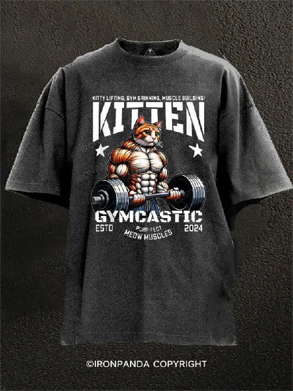 T-shirts with nature-inspired prints for eco-conscious fashion-Cat Weightlifting Washed Gym Shirt