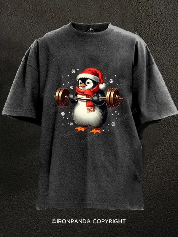 Classic logo T-shirts for brand enthusiasts-CHRISTMAS DEADLIFT PENGUIN Washed Gym Shirt