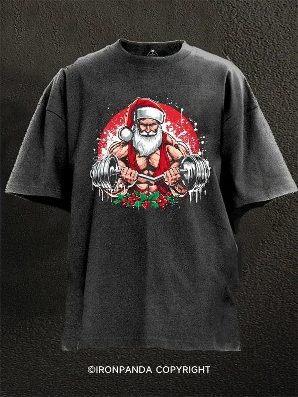 Best cotton T-shirts for casual wear-GYM Santa Claus Washed Gym Shirt