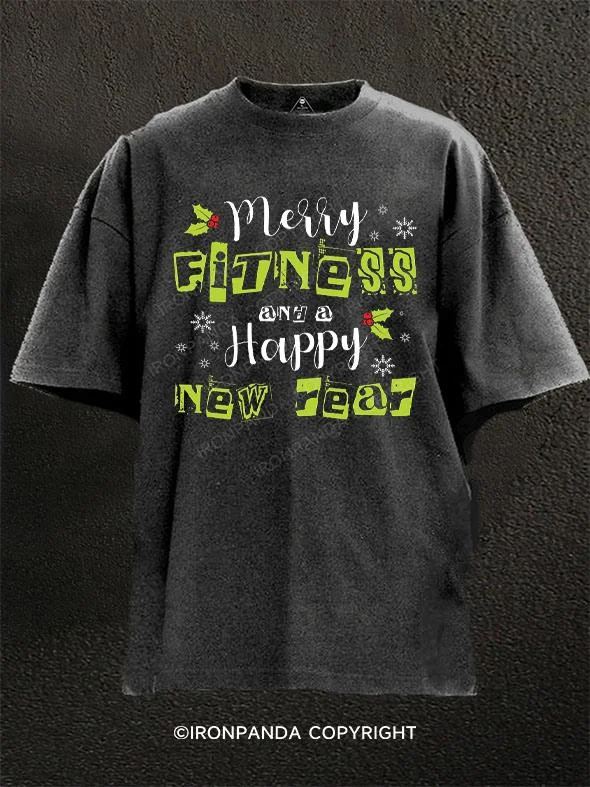 Custom T-shirts for family reunions-Merry Fitness And A Happy New Rear Washed Gym Shirt