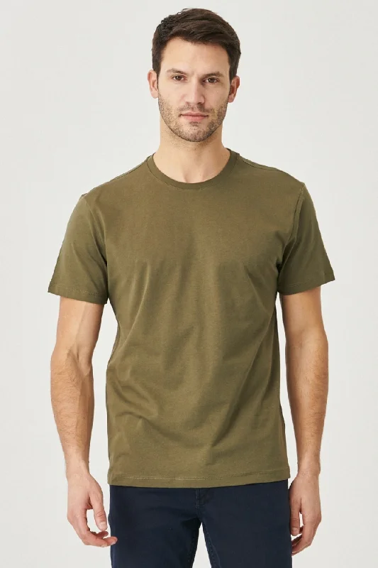 Relaxed-fit T-shirts for comfort and ease-Men's Khaki 100% Cotton Slim Fit Slim Fit Crew Neck Short Sleeved T-Shirt