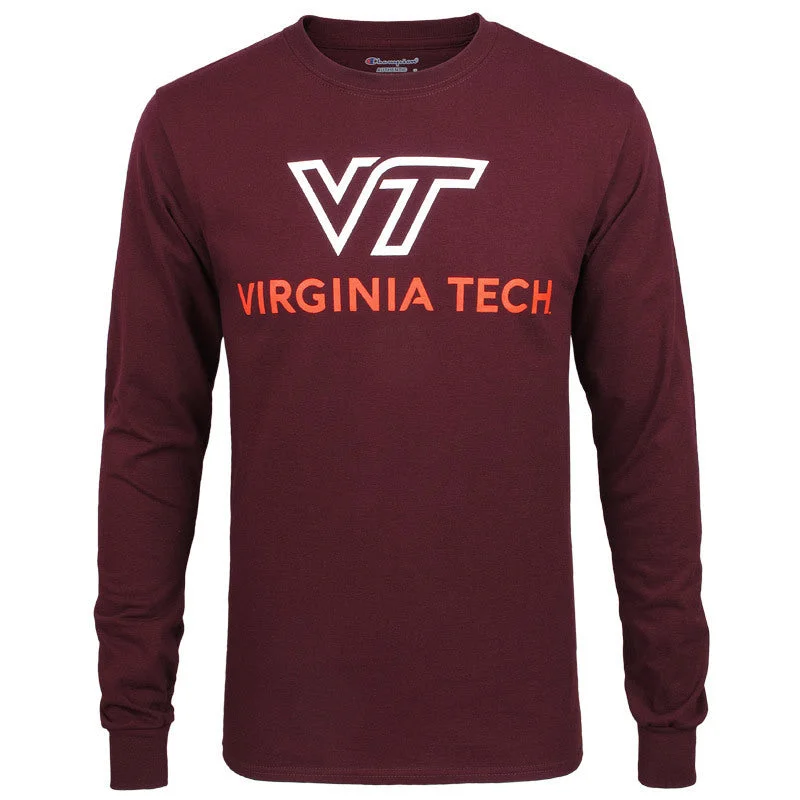 Custom T-shirts with artistic designs for exhibitions-Virginia Tech University Logo Long-Sleeved T-Shirt: Maroon by Champion