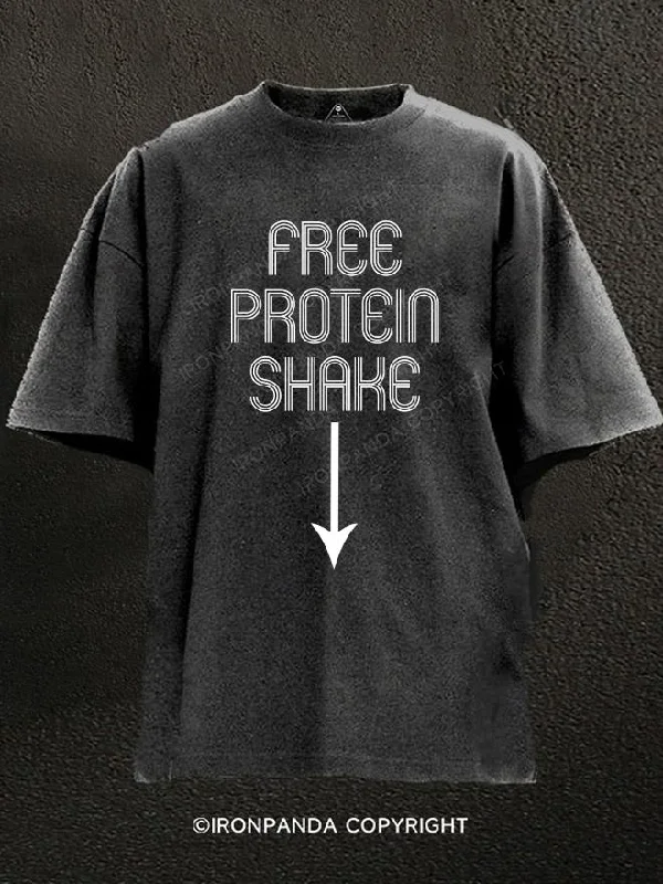 Soft T-shirts for sensitive skin-Free Protein Shake Washed Gym Shirt