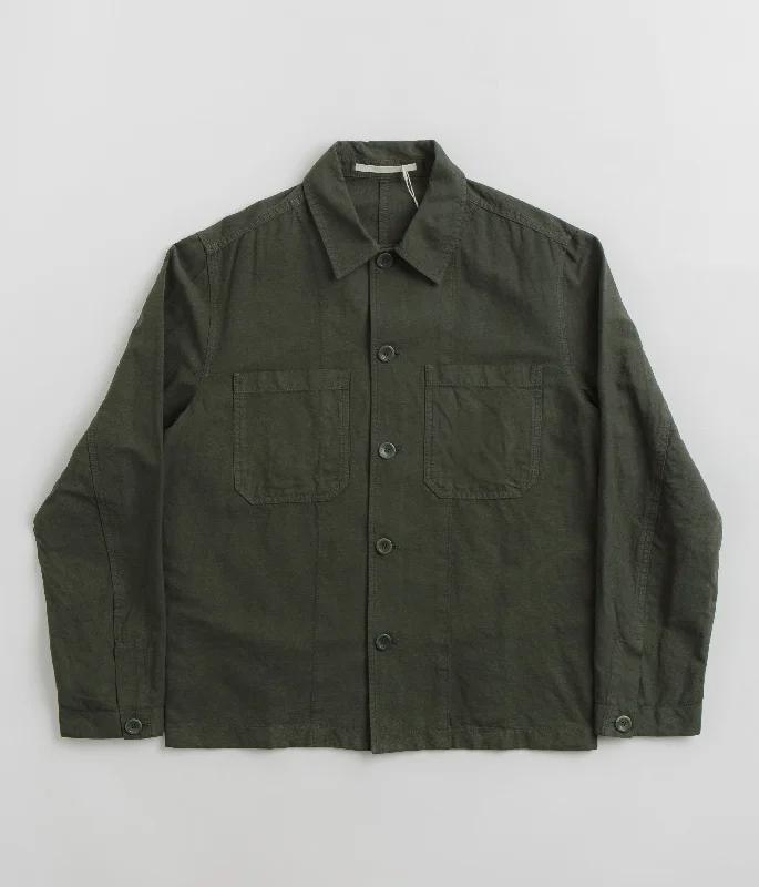 Custom softshell jackets for professional teams-Norse Projects Tyge Cotton Linen Overshirt - Spruce Green