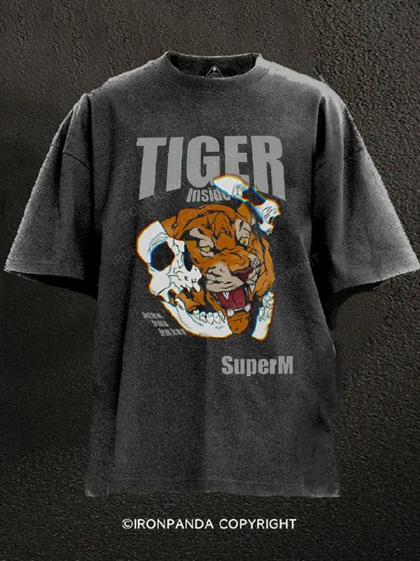 Long-sleeve T-shirts for cooler weather-Super m Tiger inside Washed Gym Shirt