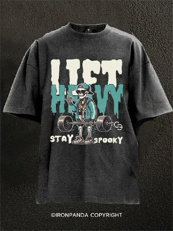 Custom T-shirts for school events-LIFT HEAVY STAY SPOOKY Washed Gym Shirt