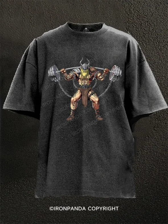 Custom T-shirts with unique patterns for fashion lovers-Viking Warrior Bodybuilding Washed Gym Shirt