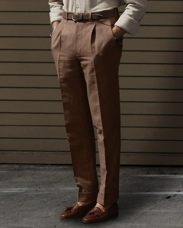 Performance pants for athletes and fitness lovers-Linen Fresco Brown Dress Pant