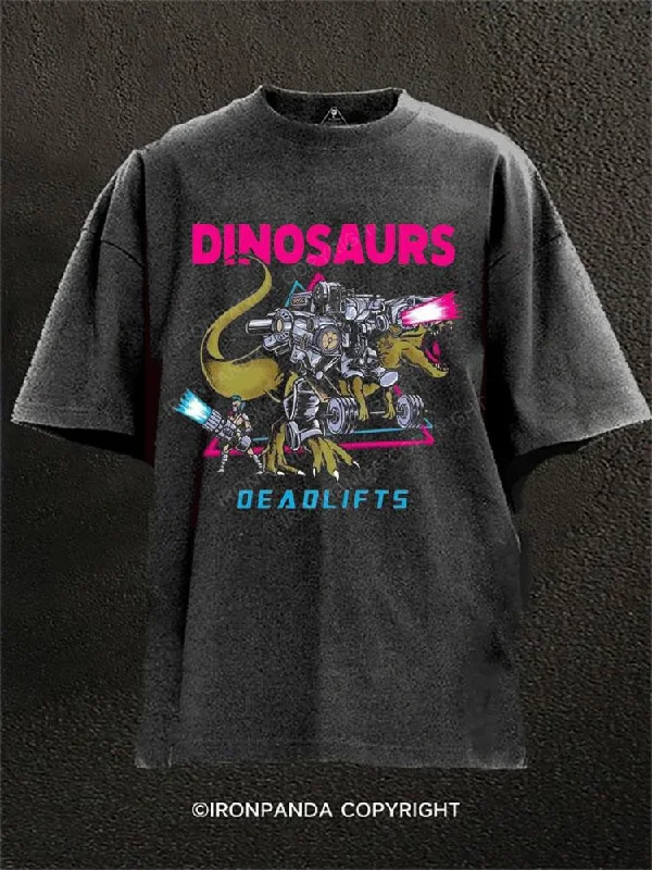 Comfortable T-shirts for lounging at home-DINOSAURS DEADLIFTS Washed Gym Shirt