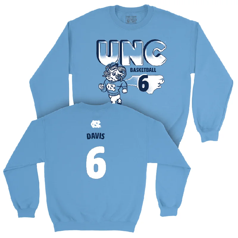 Trendy long sleeve shirts with bold color-blocking designs-UNC Men's Basketball Mascot Carolina Blue Crew  - Elijah Davis