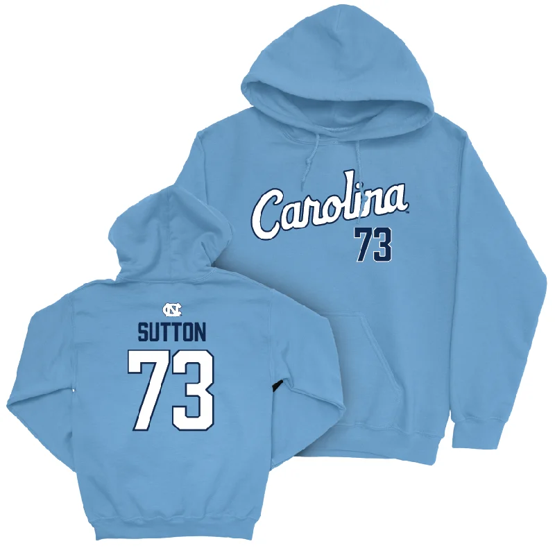 Warm hoodies with custom patches for personalization-UNC Football Carolina Blue Script Hoodie - Eli Sutton