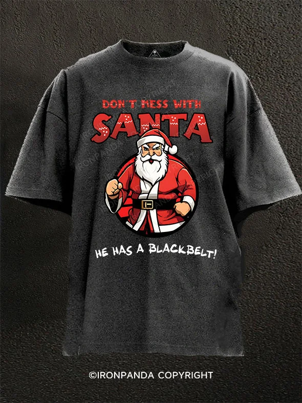 Affordable T-shirts for bulk orders-Santa's a black belt Washed Gym Shirt