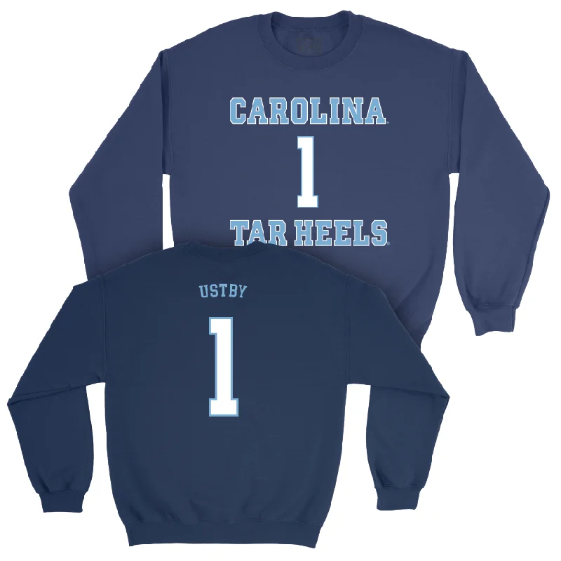 Fashionable long sleeve shirts with oversized fits-UNC Women's Basketball Sideline Navy Crew - Alyssa Ustby