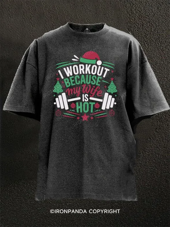 Affordable plain T-shirts for casual outfits-I WORKOUT BECAUSE MY WIFE IS HOT Christmas Washed Gym Shirt