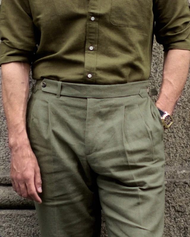 High-rise skinny pants for a sleek silhouette-Linen Fresco Olive Green Dress Pant