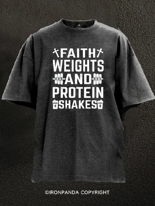 Organic cotton T-shirts for eco-friendly fashion-Faith Weights Protein Shakes Washed Gym Shirt