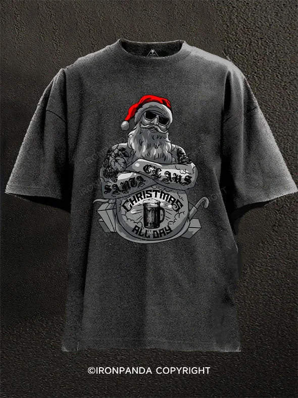 Long-sleeve T-shirts for cooler weather-Santa Gangster XMas Muscles Washed Gym Shirt