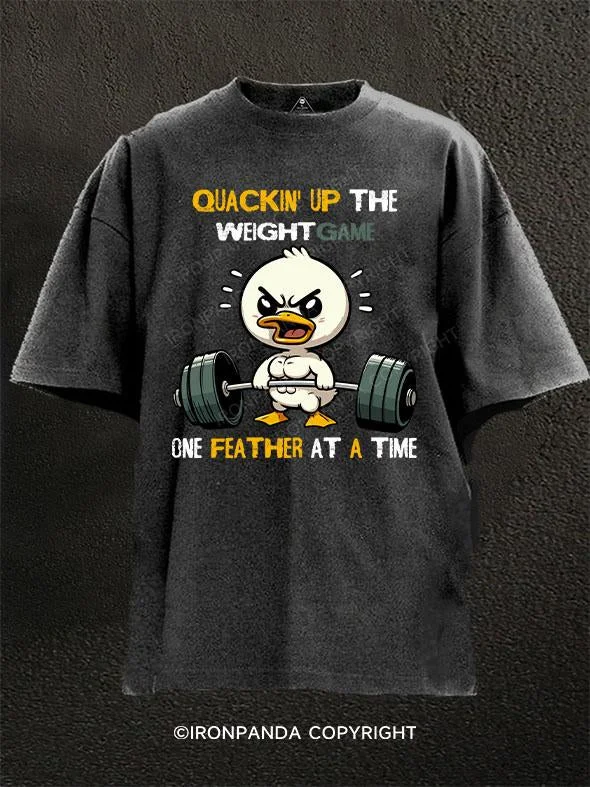 T-shirts with custom slogans for event promotion-quackin'up the weightgame one feather at a time Washed Gym Shirt