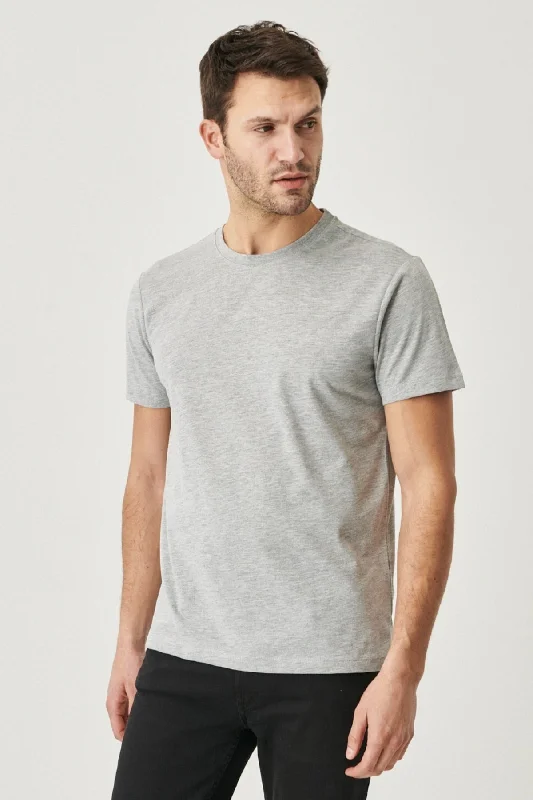 Comfortable fitted T-shirts for sleek looks-Men's Gray Melange Cotton Slim Fit Slim Fit Crew Neck Short Sleeved T-Shirt