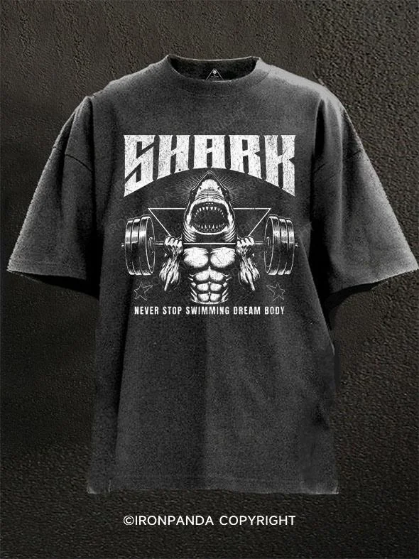 T-shirts with cool animal designs for animal lovers-Shark bodybuilding Washed Gym Shirt