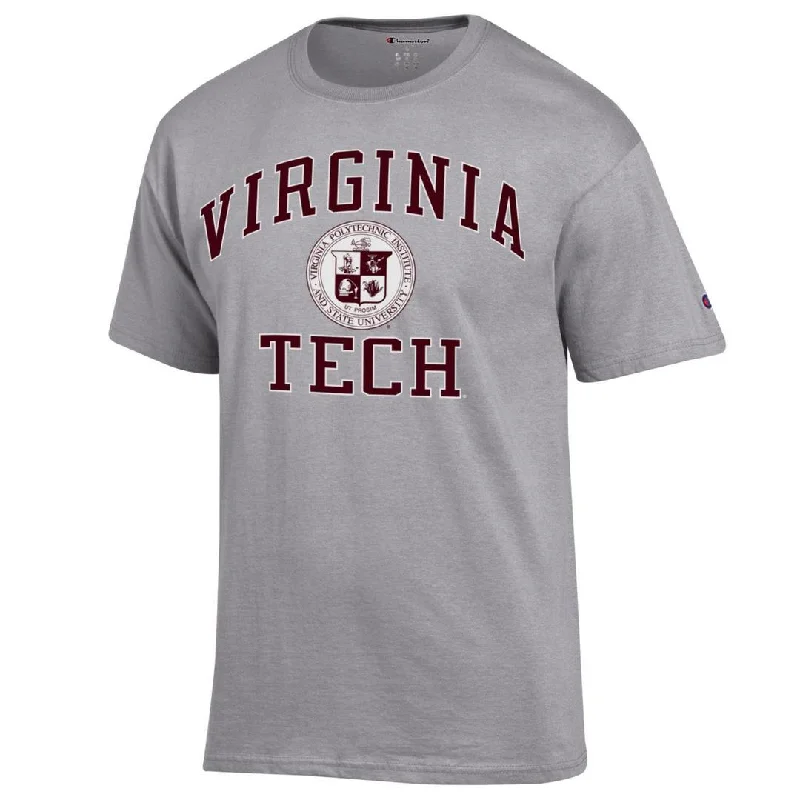 Short-sleeve T-shirts for casual style-Virginia Tech Seal T-Shirt: Oxford Gray by Champion